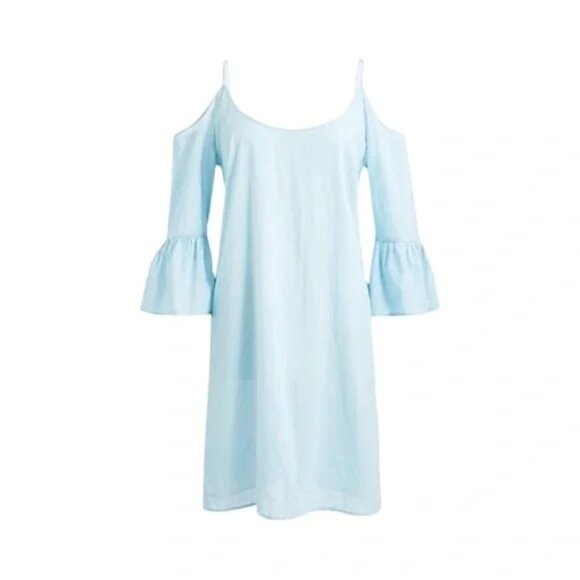 J.Crew Mercantile Light Blue Cold Shoulder Cotton Dress With Bell Sleeves - Picture 3 of 12